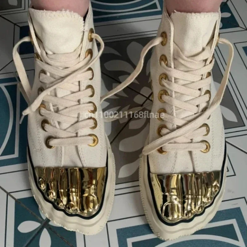 New Men's and Women's Gold Toed Board Shoes, Adult Lace Up Flat Cloth