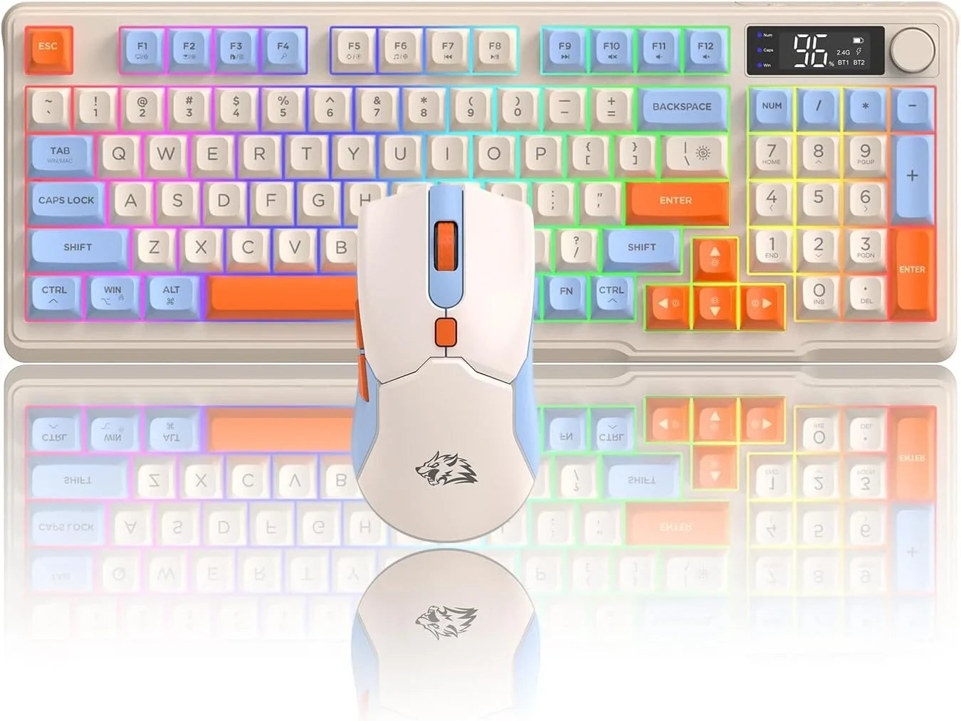 ZIYOU LANG T96 Wireless Gaming Keyboard and Mouse Combo, BT/2.4G RGB Backlit with Smart Display & Knob, 4000 DPI Gaming Mouse