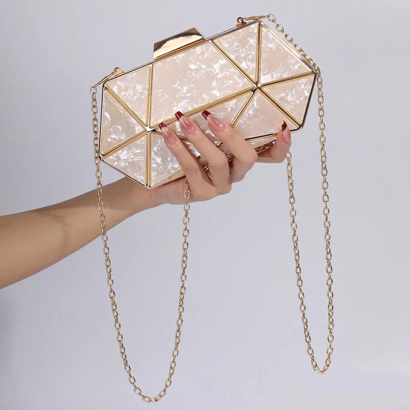 2024 New Women Acrylic Metal Rhombus Evening Bag Chain Shoulder Crossbody Bag Luxury Designer Handbag Party Clutch Dinner Bags
