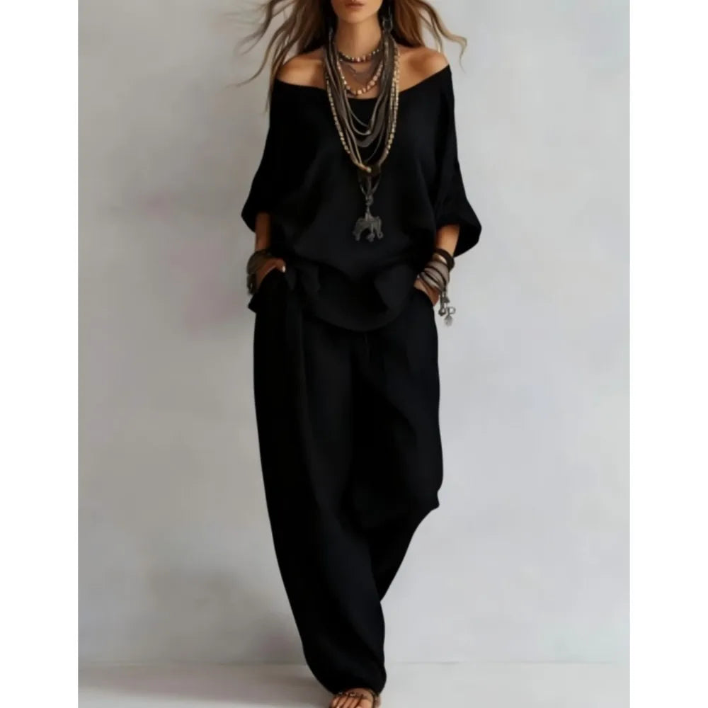 2026fashion V Neck 7 Button Sleeve Women Top Set 2 Pieces Spring
