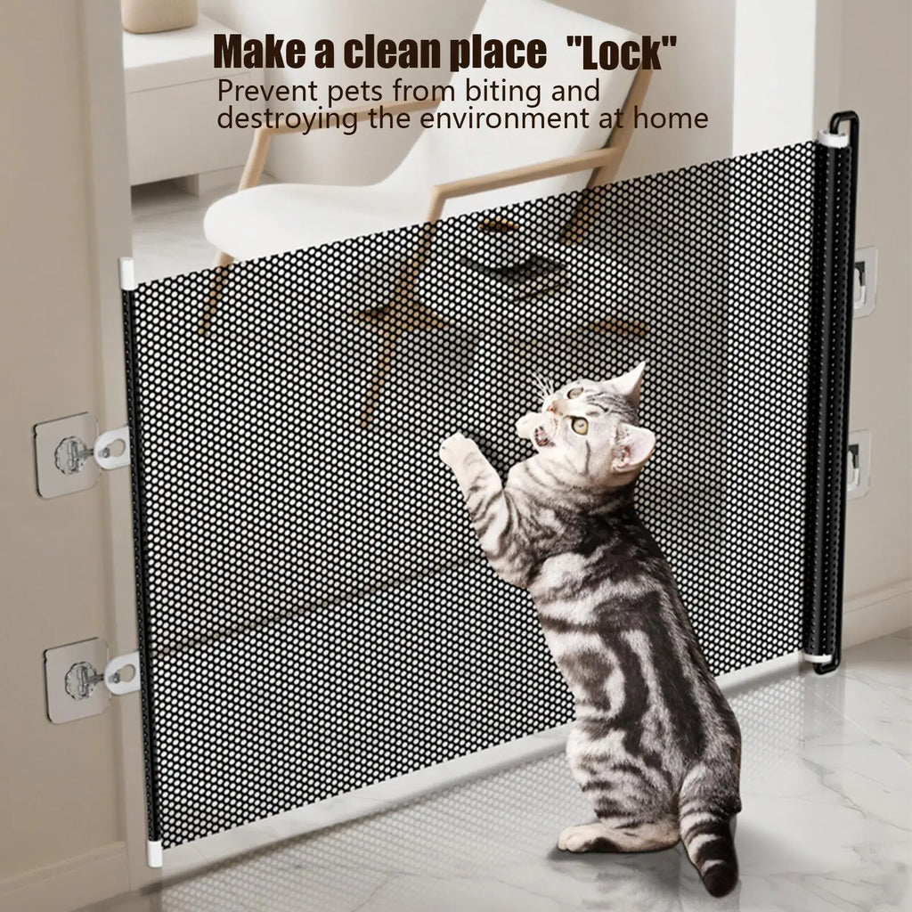 Retractable Barrier Fences Mesh Design Higher Design Mesh Stairs Gate Easy Install Punch-Free Dog Safety Fence Pet Supplies