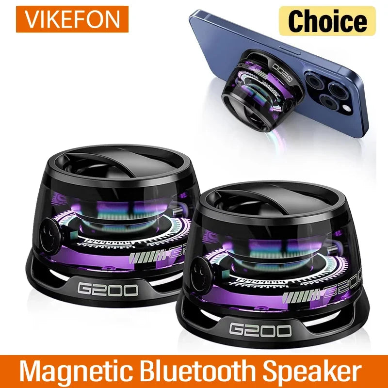 Outdoor Magnetic Bluetooth Speaker Wireless Portable Mini Travel Stereo Speaker with RGB Color Light and Phone Holder for Ios