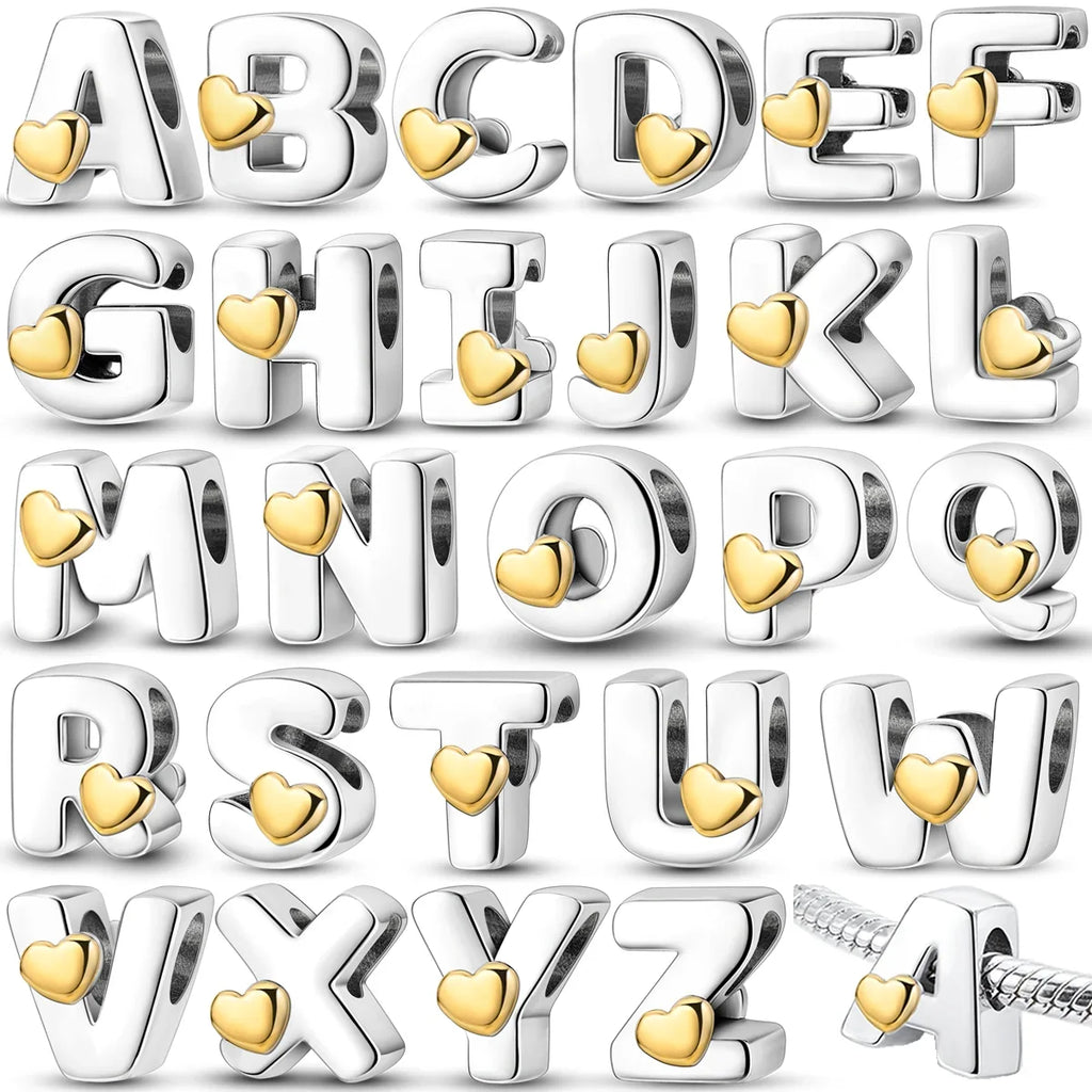 Fit Original Bangle Bracelet DIY A-Z Alphabet Charms Bead 925 Sterling Silver CZ Zircon LOVE Letter Dangle Pendant Jewelry Gift