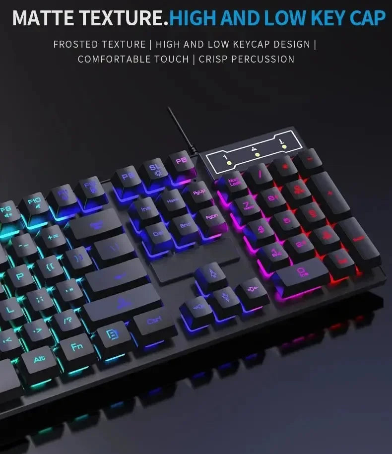 Kebidumei™ 104-Key Backlit Mechanical-Feel Wired Gaming Keyboard & Mouse Set – 3-Color Rainbow Backlit, Waterproof, Laser-Engraved Floating Keycaps, USB, PC & Laptop | FlipStylez LLC®