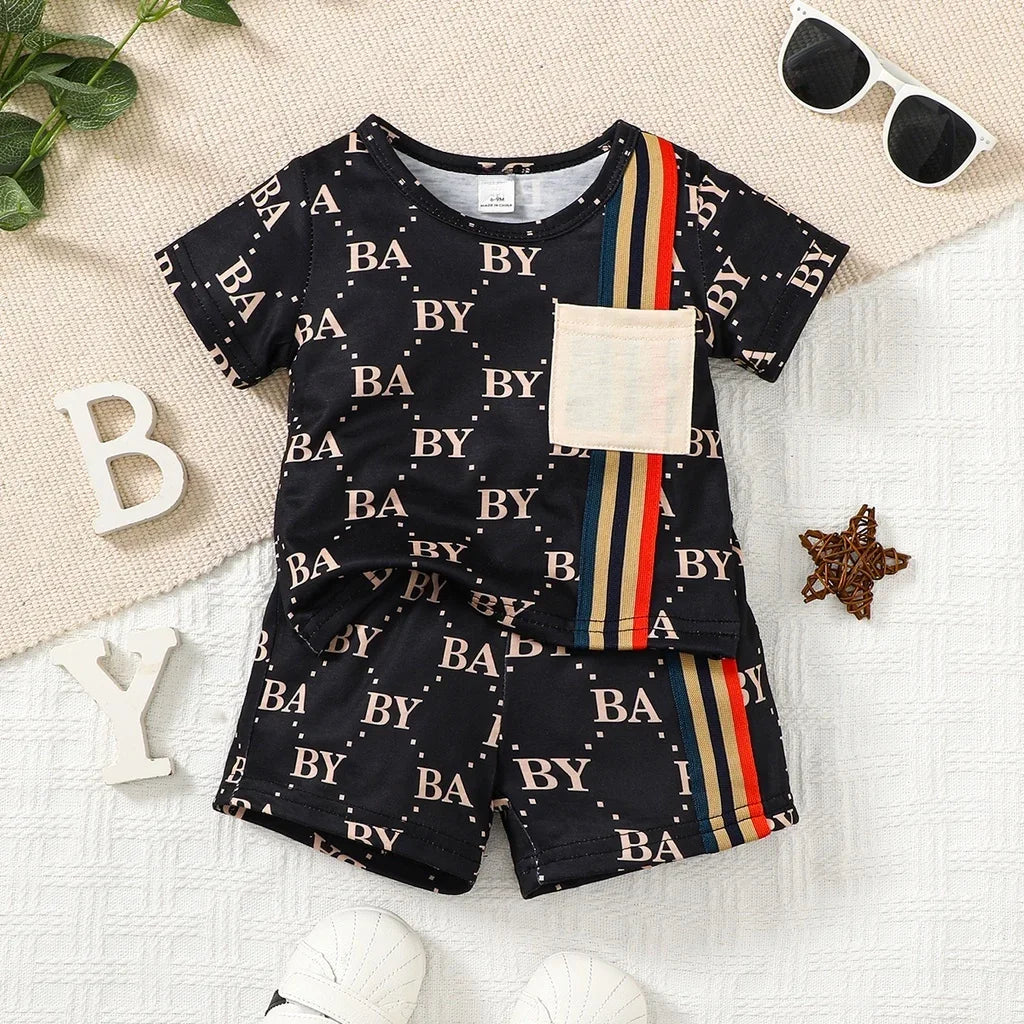 2PCS Summer Toddler Baby Boy Clothing Set T-Shirt Letter Short Sleeve