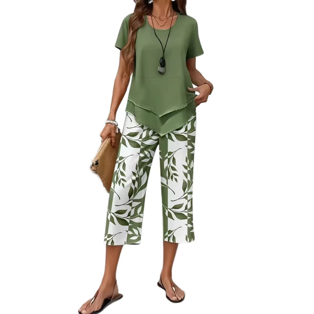 New Loose and Fashionable Spring/summer Printed Top and Pants Set