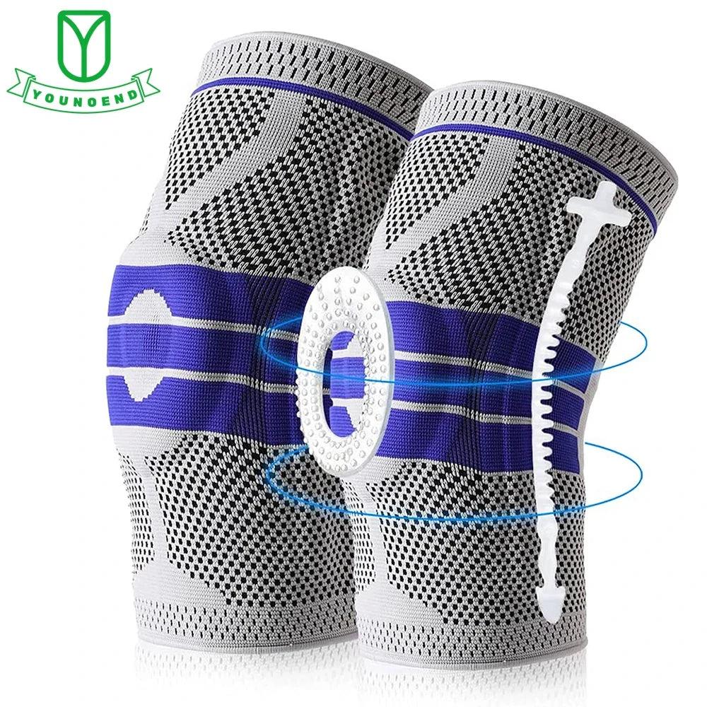 Silicone Padded Knee Pads Supports Brace Basketball Fitness Meniscus Patella Protection Kneepads Sports Safety Knee Sleeves