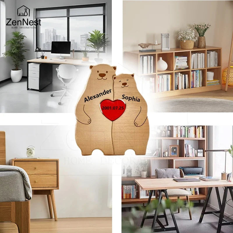 Bear Home Wooden Puzzle Personalized Custom Decor Heart Warmer Birthday Gift Art Puzzle Name Home Decor Thanksgiving Gift