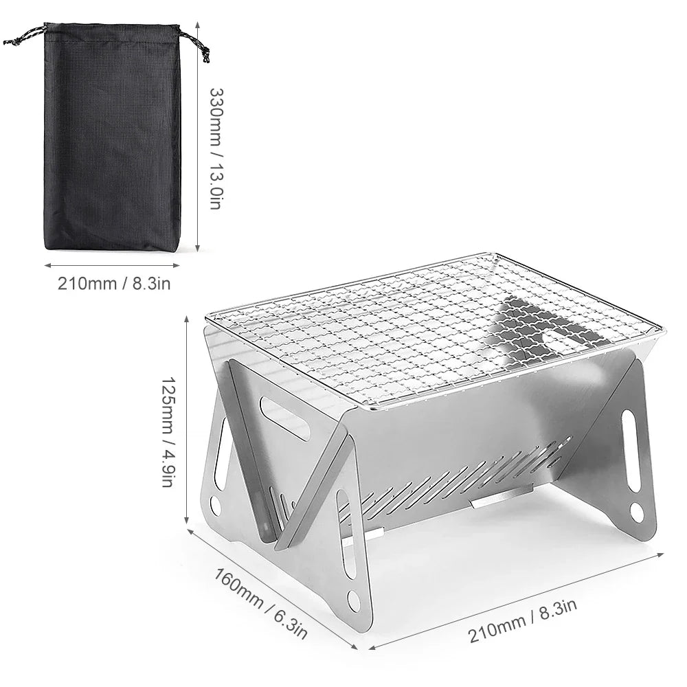 Camping Wood Burning Stove with Grill Plate Outdoor Portable Folding