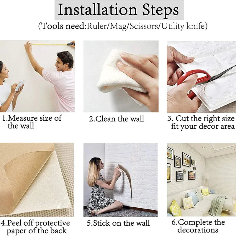 3D Foam Brick Wall Panels Stickers Self Adhesive Waterproof Living