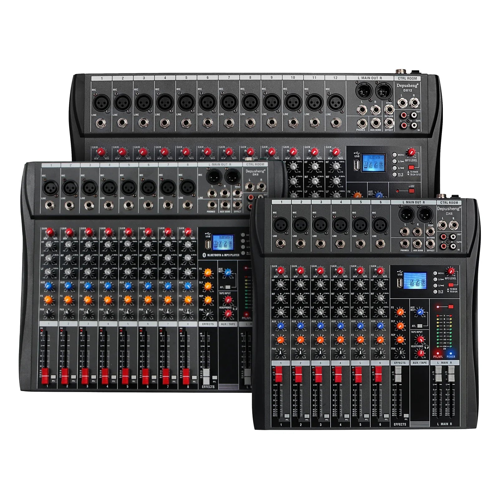 Audio Mixer 6/8/12 Channels Professional DJ Mixer LR Microphone/line