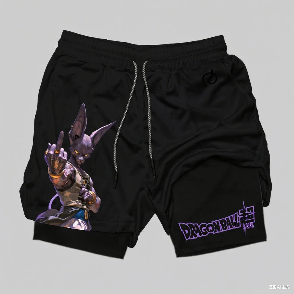 Dragon Ball Goku Anime Gym Shorts Men Double-layer 2-in-1 Sports Pants New Summer Japanese Cartoon Print Beach Pants Streetwear