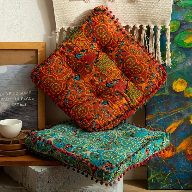 Bohemian Style Square Thickened Floor Pillow, Sofa Cushion - Versatile