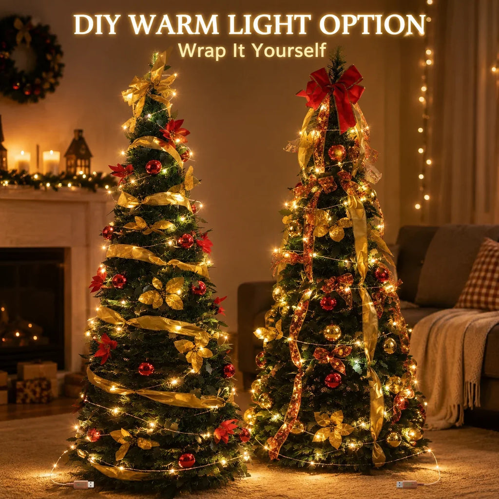 Retractable Foldable Pre‑decorated Christmas Tree with Ornaments Space Saving Storage Xmas Decoration for Holiday Indoor Gift