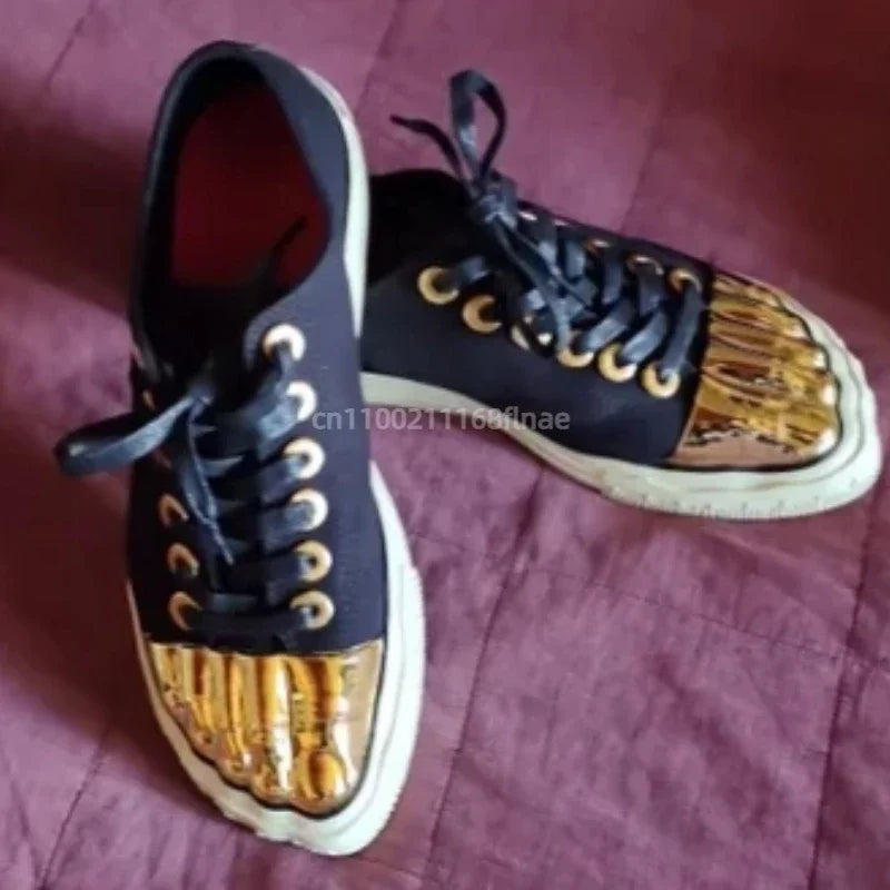 Men's and Women's Gold Toed Board Shoes, Adult Lace Up Flat Cloth Shoes, High-end Street Dance Stage Performance Shoes
