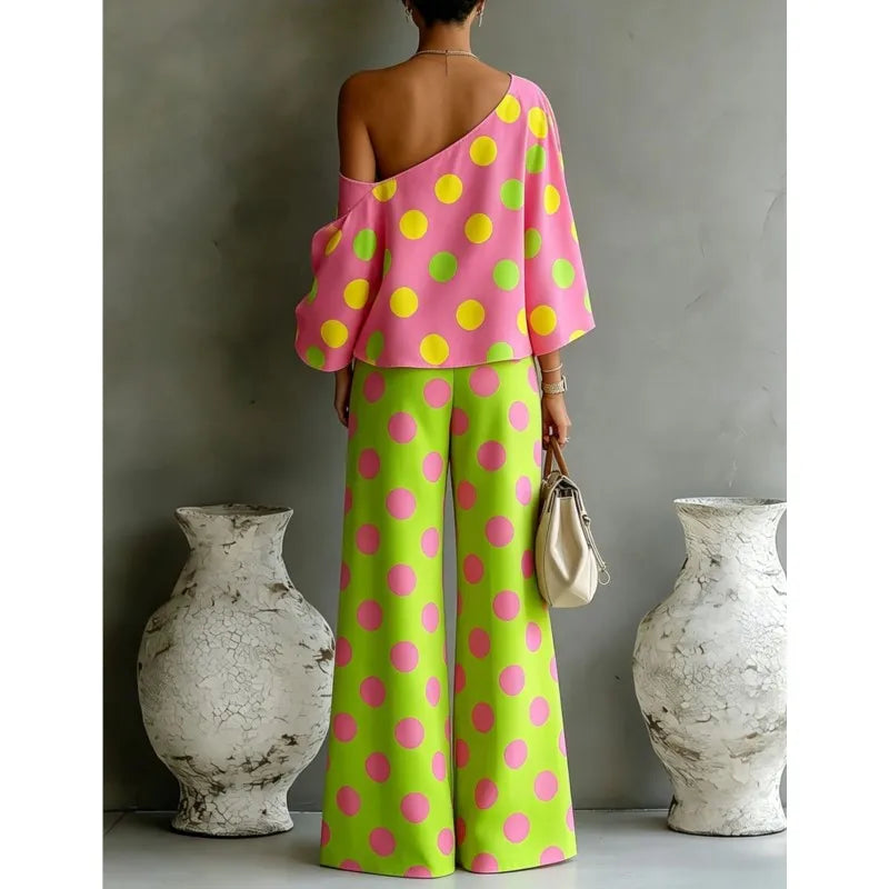 Bohemian Fashion Polka Dot Print Two-Piece Set Woman's Foreign Style
