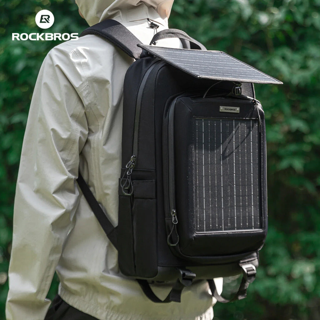ROCKBROS Shoulder Bag 20L Large Capacity Solar Power Supply Backpack 10V USB Portable Solar Panel Outdoor Sports Hiking Backpack