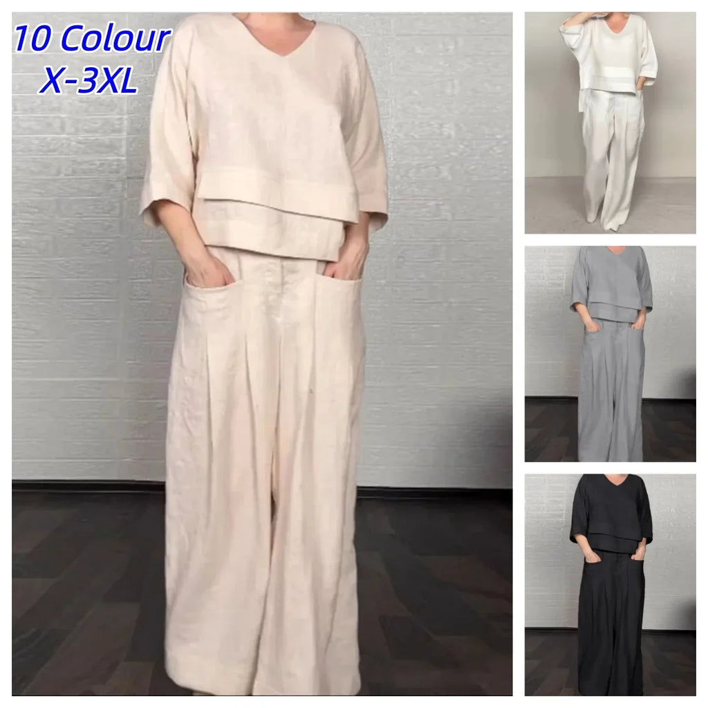 Casual Loose Irregular Cotton Linen Women's Top Set Spring Summer New