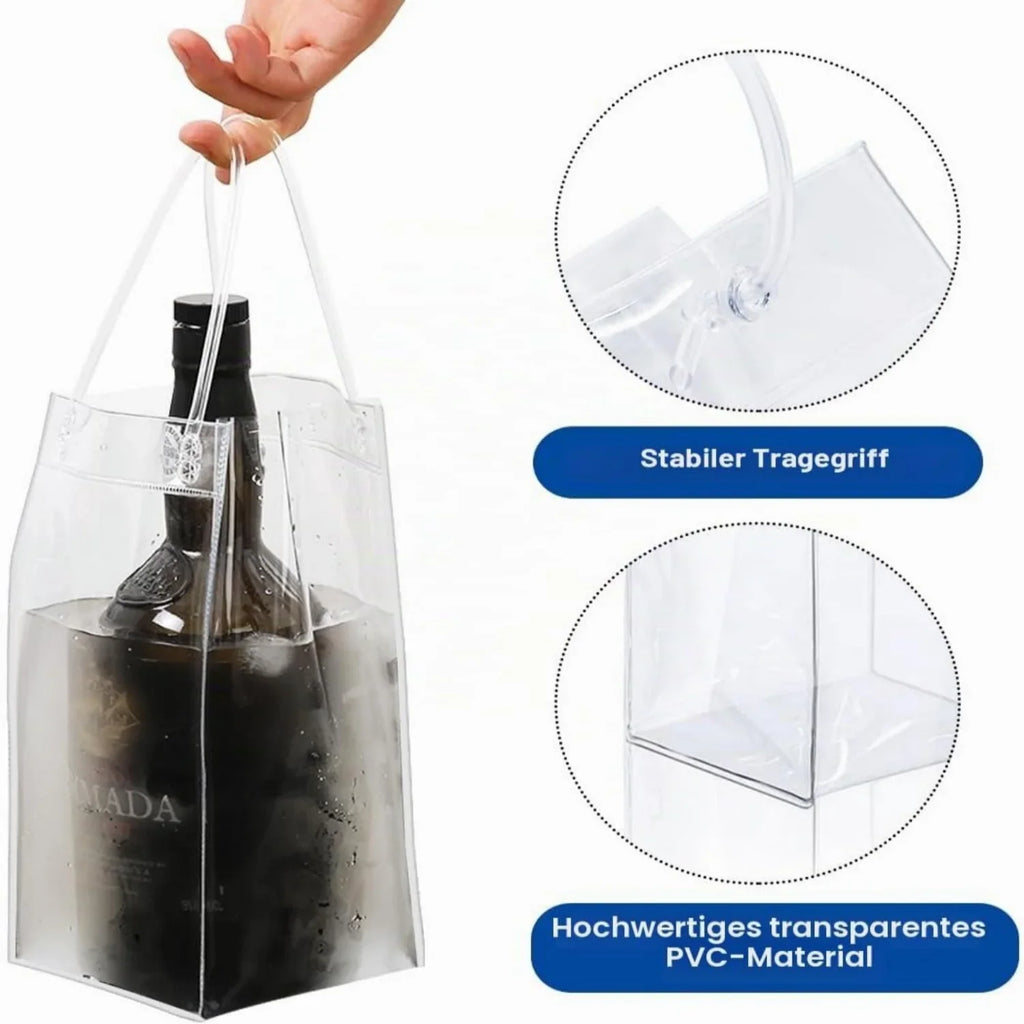 1/2/4PCS ICE Bags PVC Transparent Cooler Clear Pouch Ice Bucket Wine Champagne Bottle Chiller With Carry Handle Drink Bottle