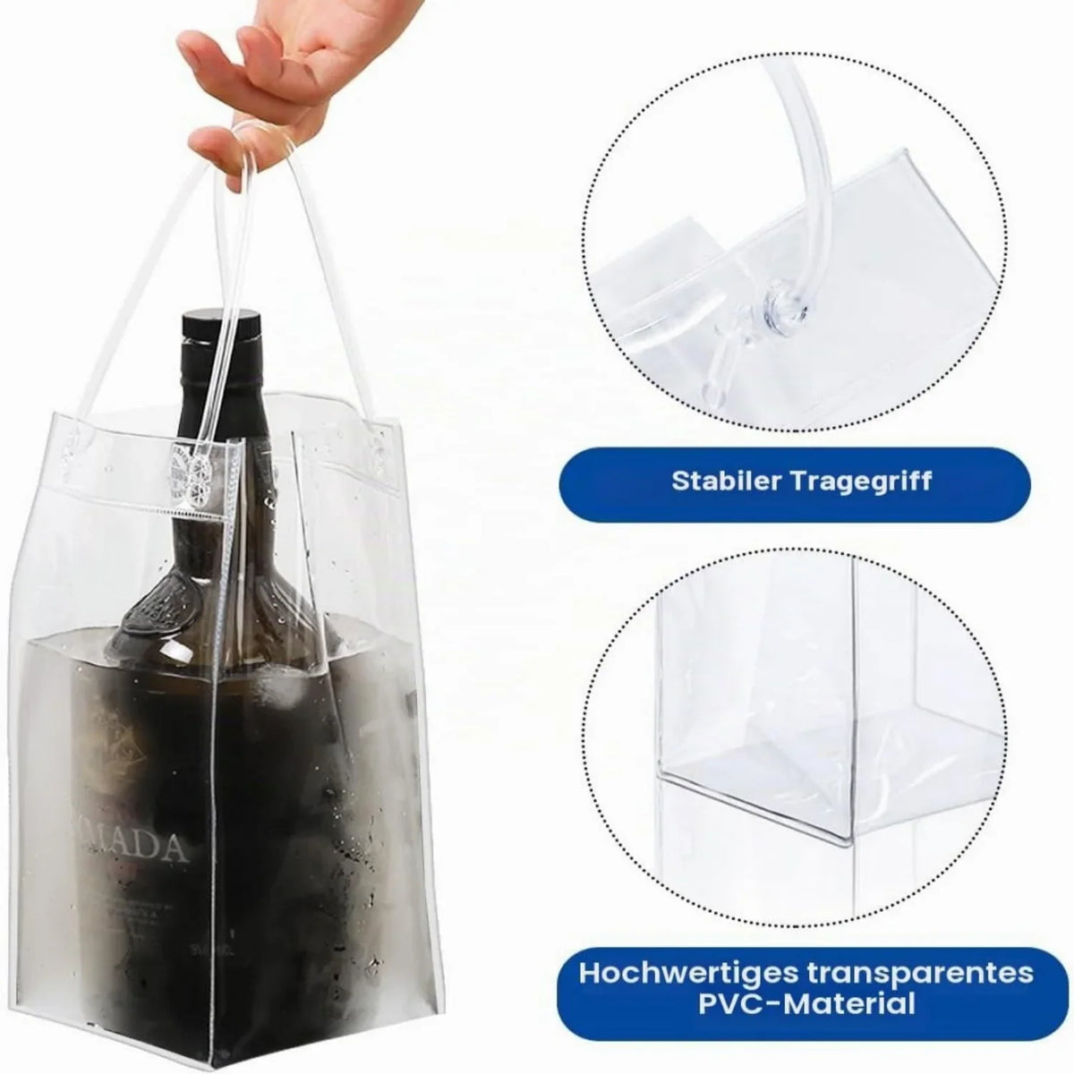 1/2/4PCS ICE Bags PVC Transparent Cooler Clear Pouch Ice Bucket Wine Champagne Bottle Chiller With Carry Handle Drink Bottle