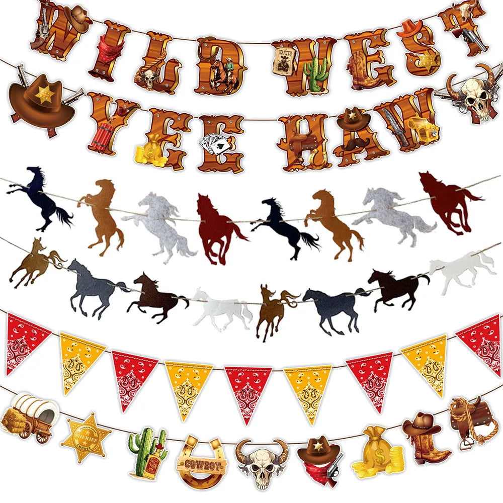 Western Party Decorations Cowboy Banner Pennant Wild West Cowboy Hanging Garland Baby Shower Western Birthday Party Supplies