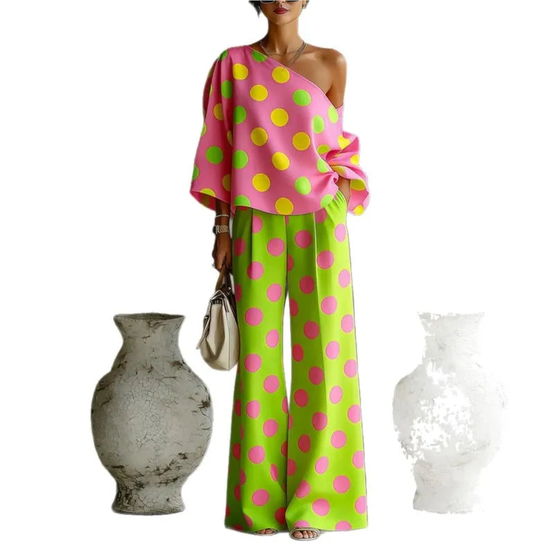 Bohemian Fashion Polka Dot Print Two-Piece Set Woman's Foreign Style