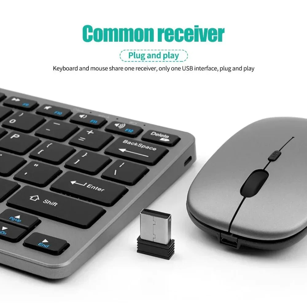 61-Key Bluetooth & 2.4G Wireless Rechargeable Keyboard & Mouse Combo – Tri-Device, Silent, Compact Office & Home Set | FlipStylez LLC®