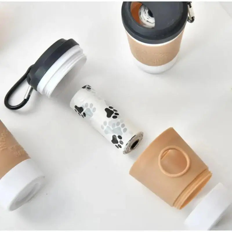 Portable Pet Poop Trash Can Dispenser Creative Coffee Cup Dog Garbage Storage Design Outdoor Dog Walking Garbage Bag Storage Box