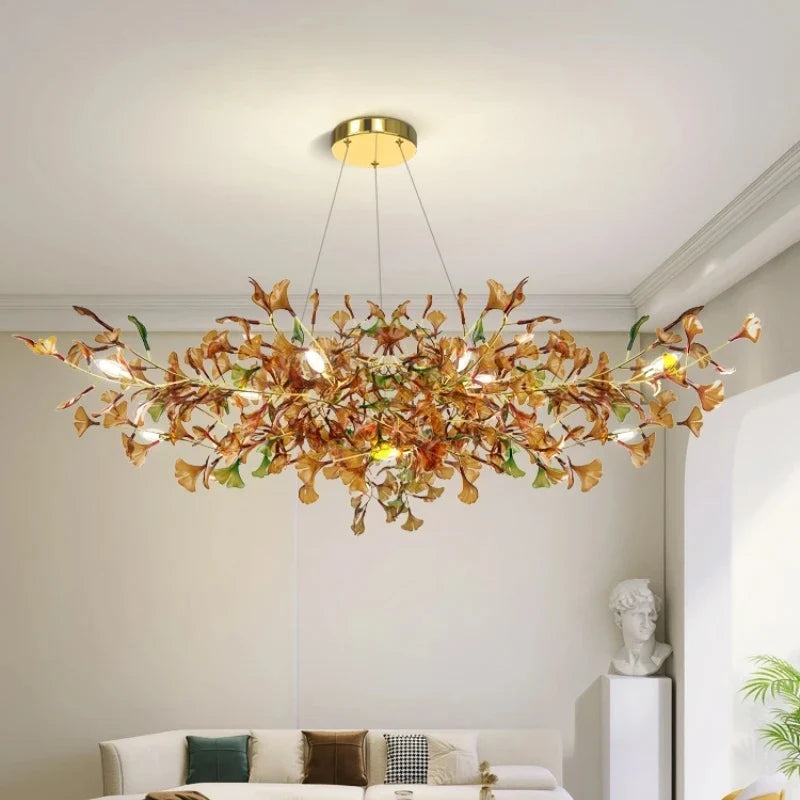 Modern Gingko Chandelier Custom Lights Luxury Glass Chandelier Suitable For Dining Room Living Room Villa Home Decor Gloss