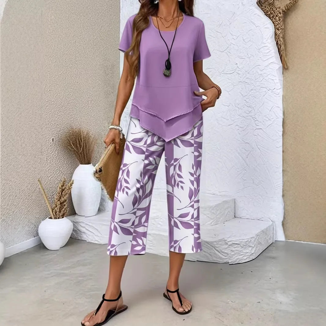 New Loose and Fashionable Spring/summer Printed Top and Pants Set