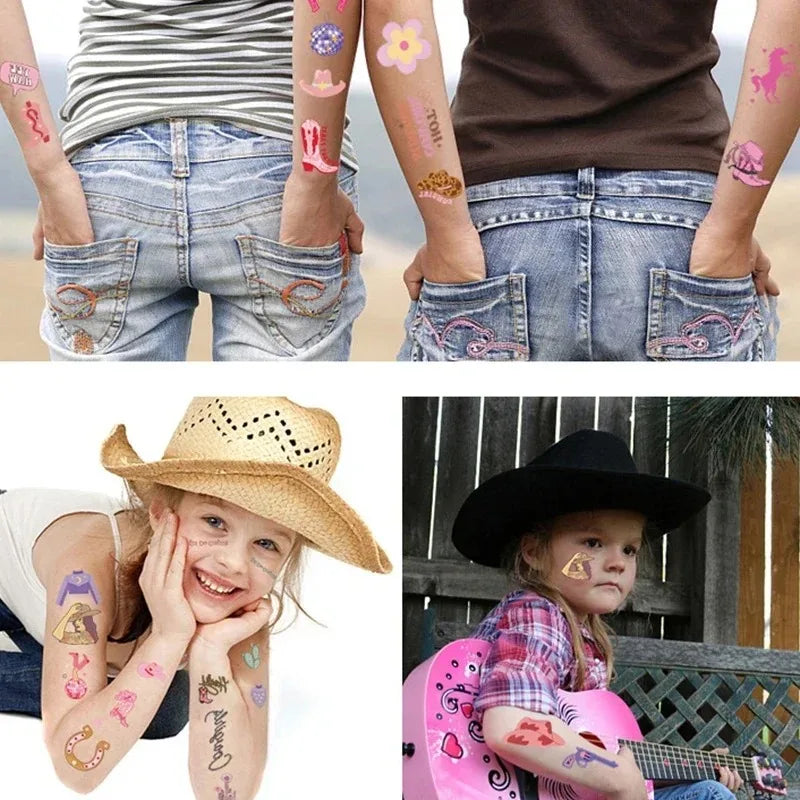 10 Sheets Western Cowgirl Theme Temporary Tattoos Cowboy Boot Hat Body Face Sticker Birthday Bachelorette Wedding Party Decor