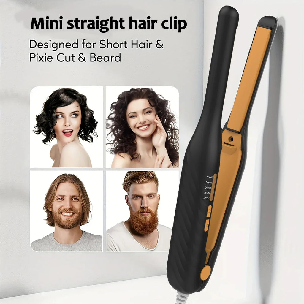 2-In-1 Mini Hair Straightener Curler, 5 Heat Level Control, Ceramic