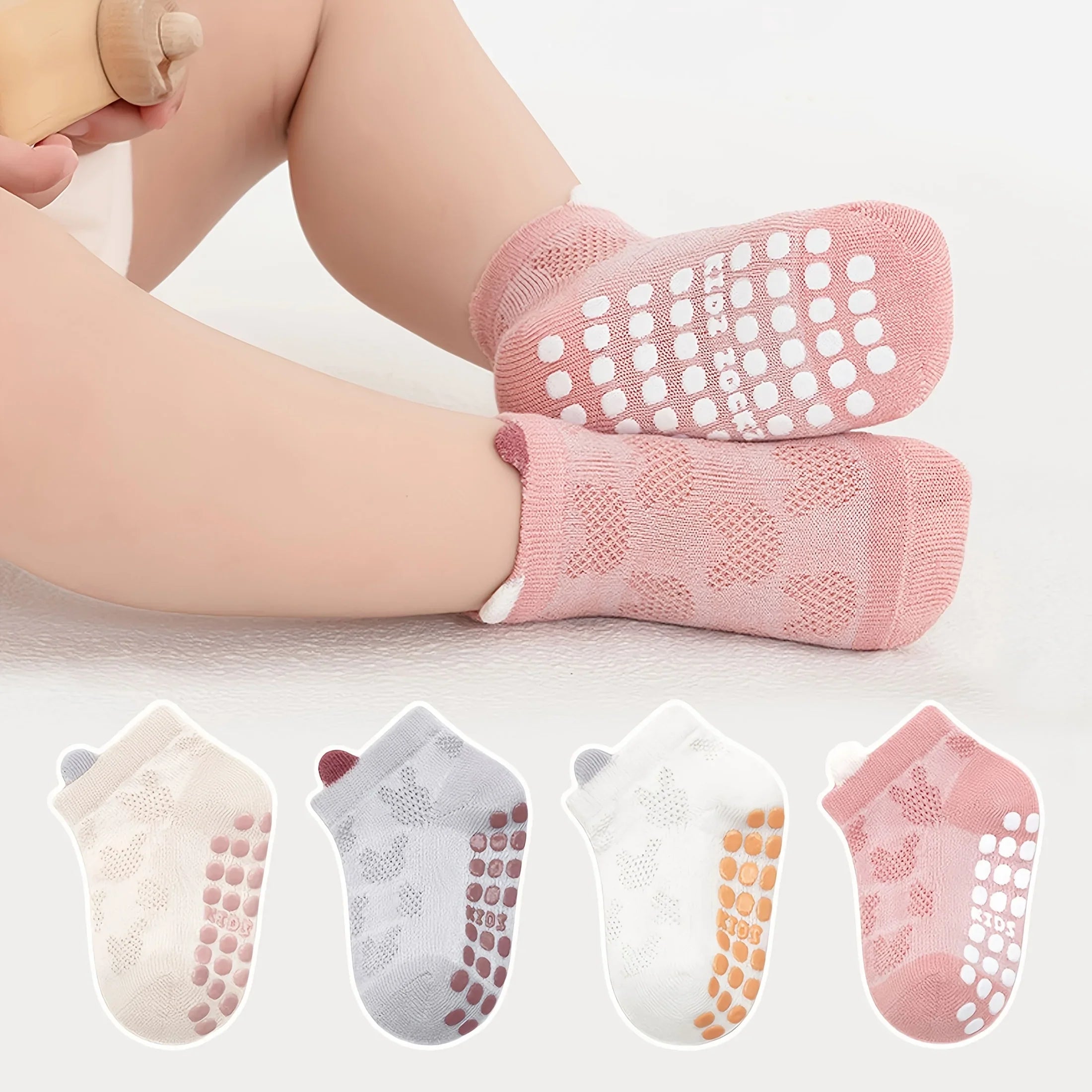 8-Pack Baby Floor Socks with Mesh Design, Breathable, Non-Slip