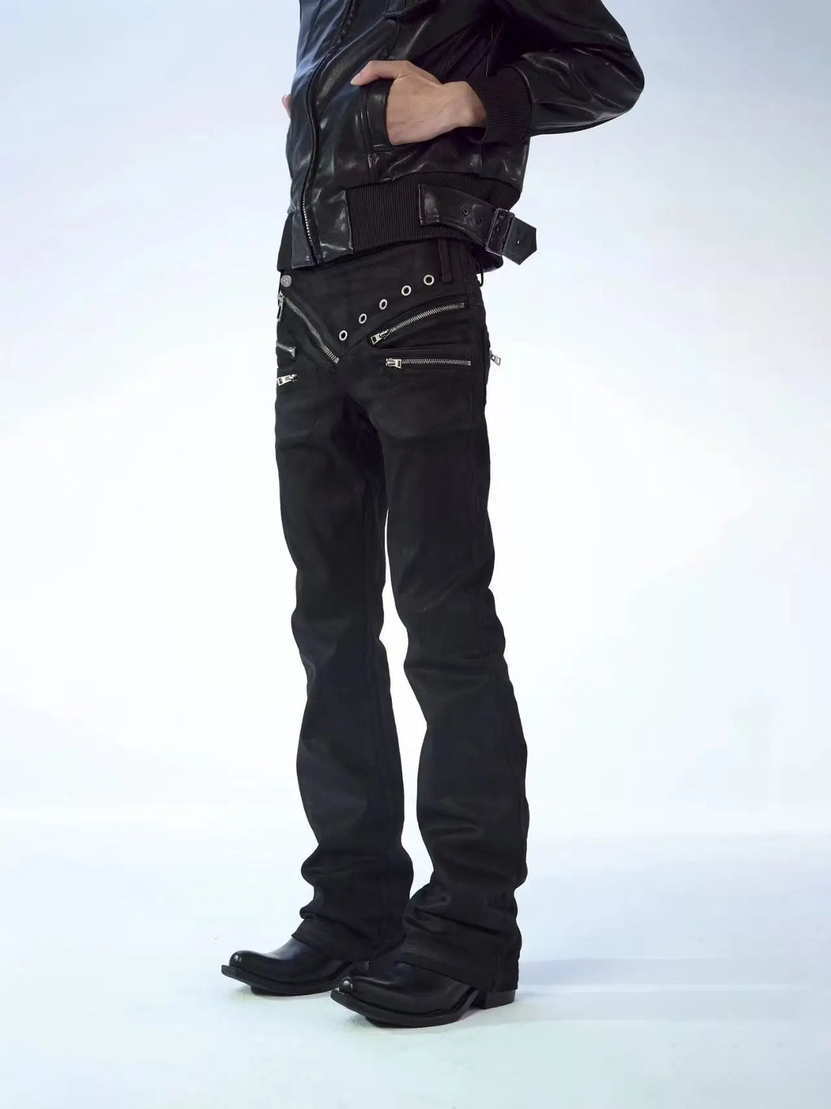 American Retro Dark Punk Style Women Jeans New Street Harajuku High Street Splicing Zipper Floor Pants
