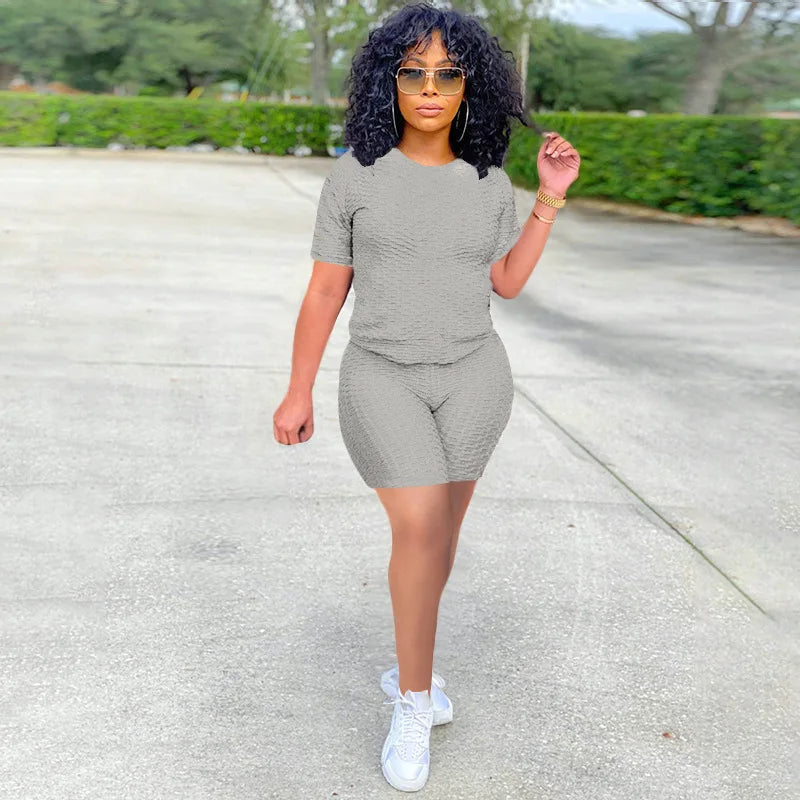 New Summer Round-Neck Solid Color Short-Sleeved Two-Piece Yoga Shorts