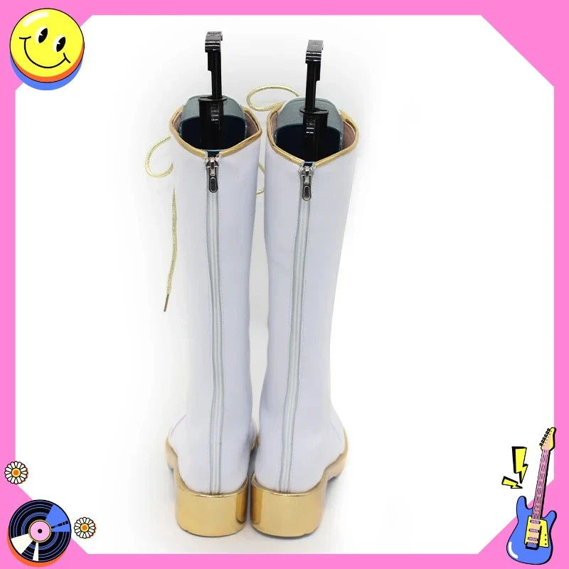 Hot Aesthetic White Leather Cosplay Boots - Halloween Comic-con Carnival Role Play Shoes