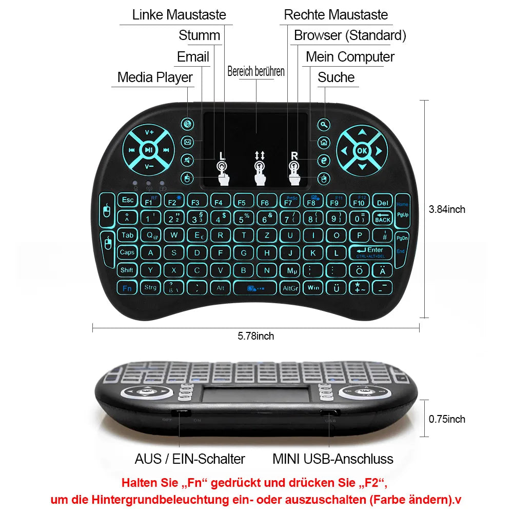 MRSVI i8™ Mini 2.4G Wireless Keyboard with Touchpad & 7-Color Backlit – Multi-Language, Air Mouse for TV Box & PC | FlipStylez LLC®