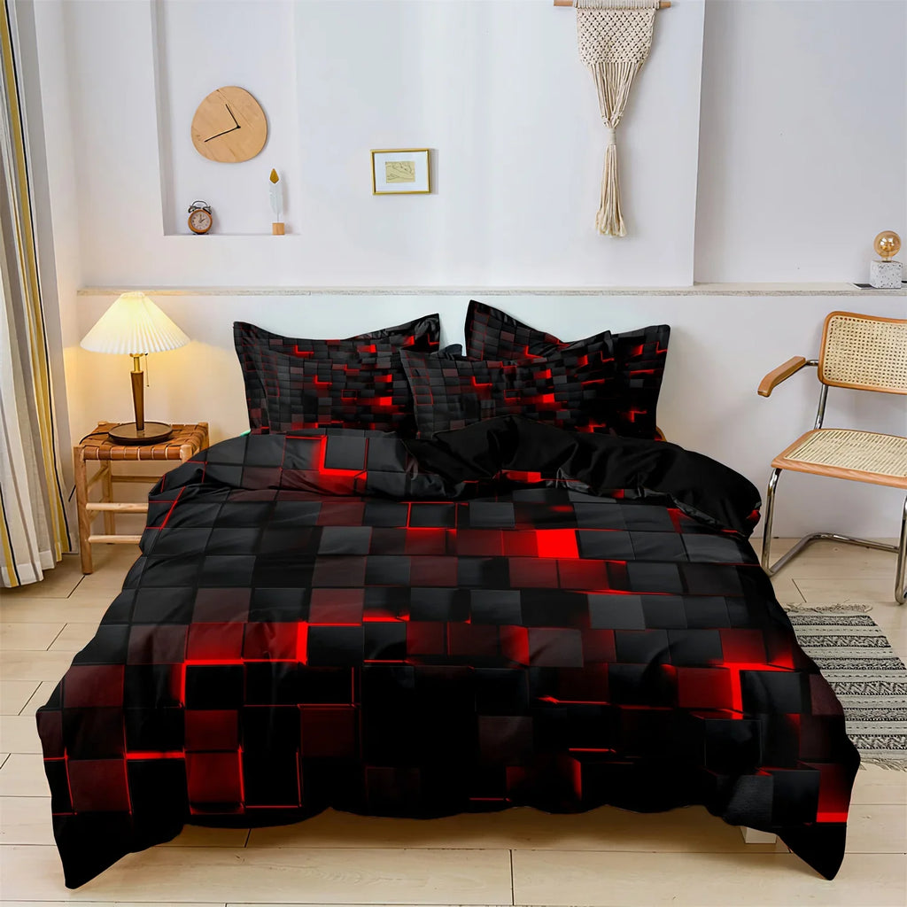 3pcs Luxurious Geometric Grid Plaid Print Soft Comfortable Duvet Cover