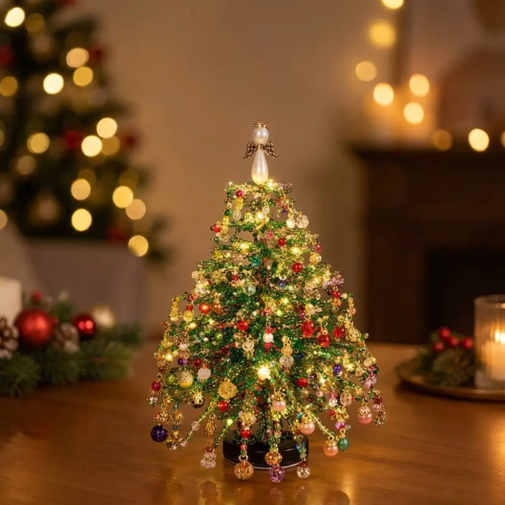 Handmade DIY Beaded Christmas Tree Kit with Light Up Colorful Halloween Tree Making Kit Educational Crystal Bead
