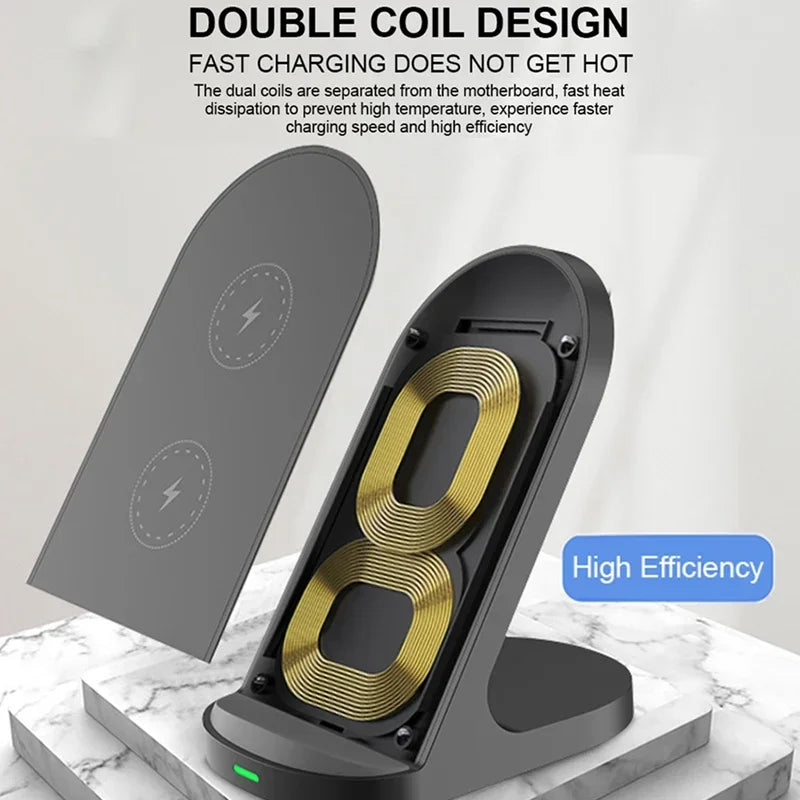 Wireless Desktop Charger Stand Fast Charging Phone Holder For iPhone 16 15 14 13 12 11 XR Xiaomi mi11 Huawei P40 Samsung S20 S10
