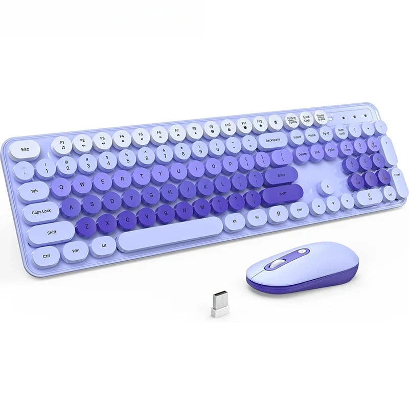 AEVYVKV™ Cute Retro Pink Wireless Keyboard & Mouse Set – Silent, 114 Keys, 2.4GHz, Waterproof, Aesthetic Desk | FlipStylez LLC®
