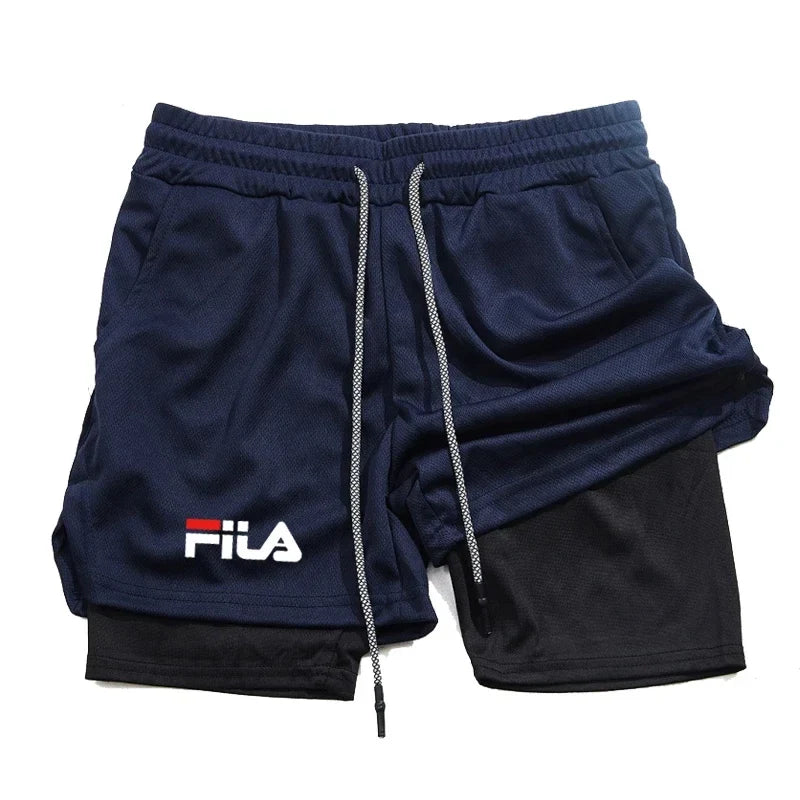 Training Jogging Men's Fitness Jogging Sports Basketball Training Pants 2-in-1 Double-layer Multifunctional Shorts Double Deck