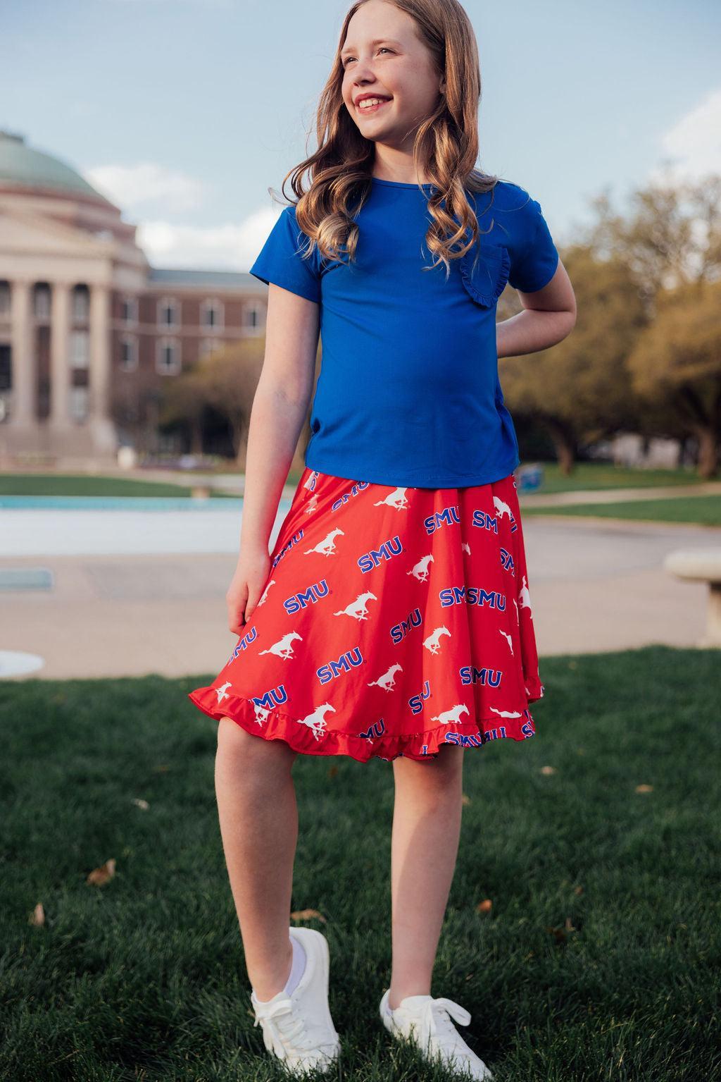 SMU Red Mustang Ruffle Twirl Skort
