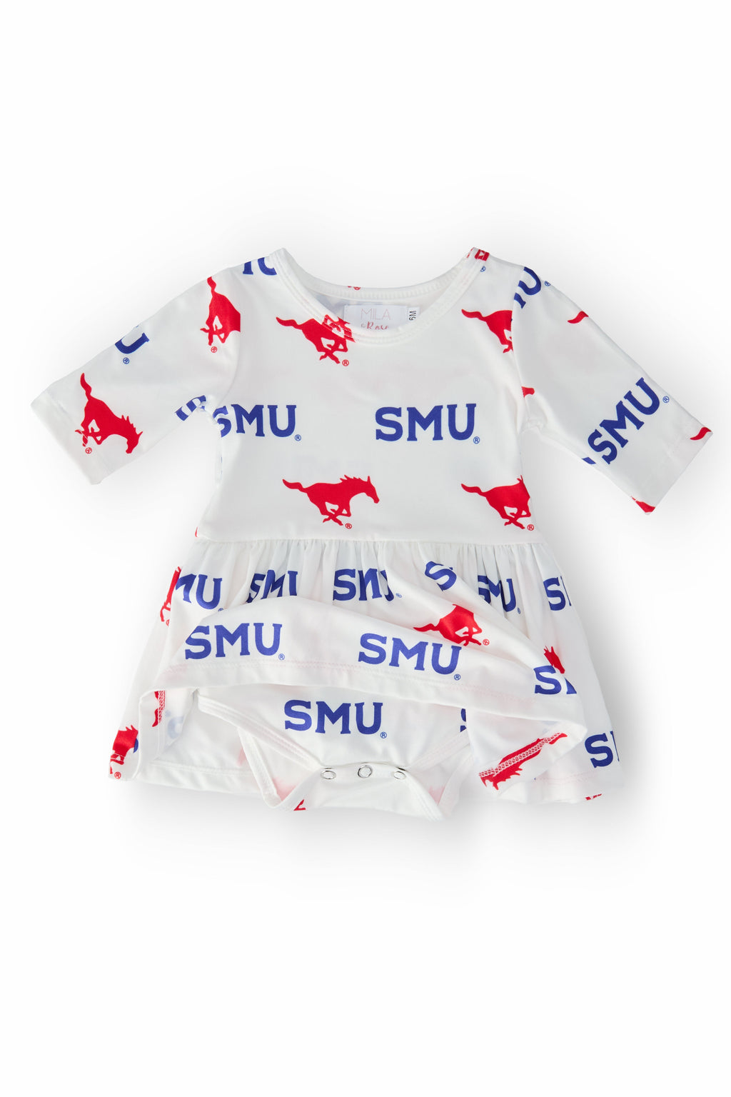 SMU White Mustang 3/4 Sleeve Twirl Bodysuit