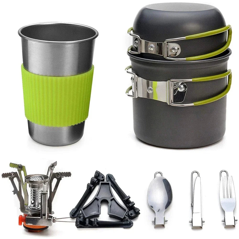 Camping Cookware Kit with Stove Outdoor Cooking Set Outdoor Pot Travel