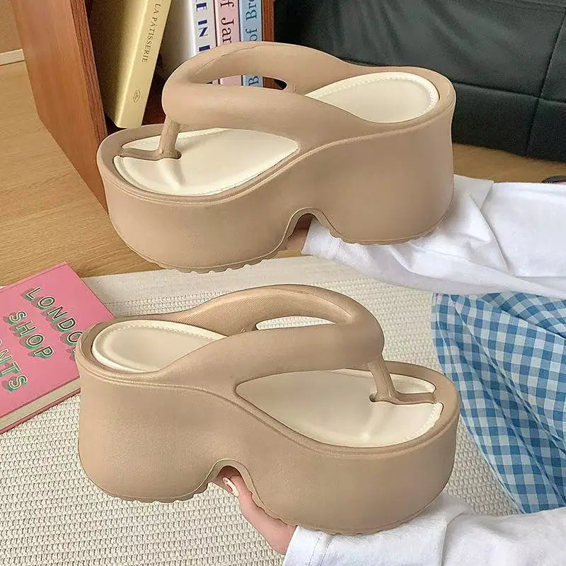 Women's Clip Toe Wedge Flip Flops 2026 Summer Chunky Platform Beach Sandals Woman Thick Sole High Heeled Eva Slippers Slides