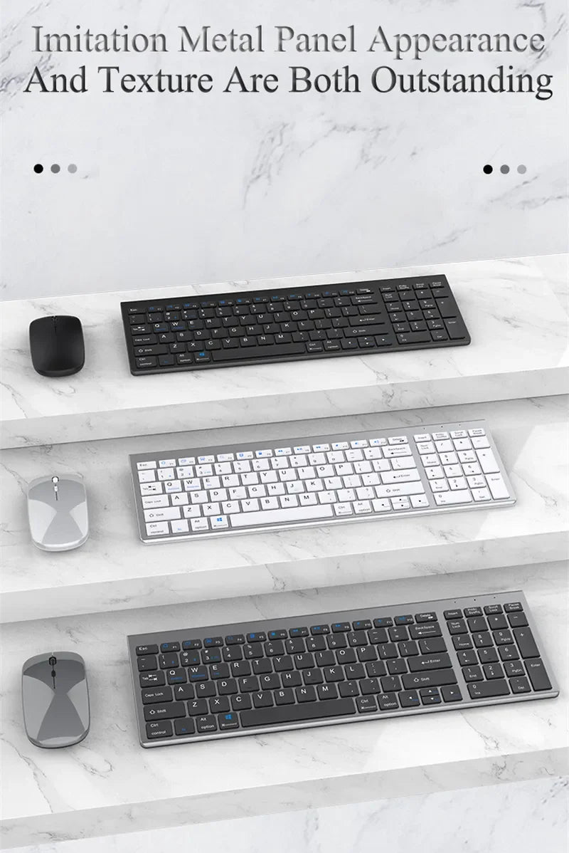 Luxuglow™ Bluetooth 5.0 & 2.4G Wireless Keyboard & Mouse Combo – 109 Keys, Tri-Mode, Scissor-Switch, 200H Battery, 30-Day Charge, Multi-Device, Silver, Black & Sets | FlipStylez LLC®
