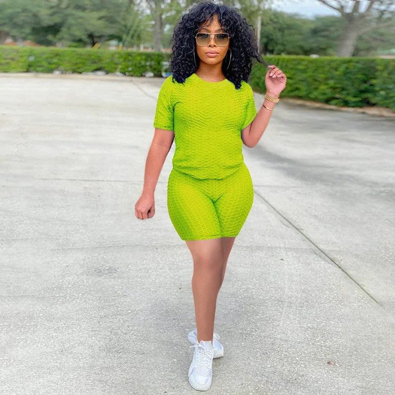 New Summer Round-Neck Solid Color Short-Sleeved Two-Piece Yoga Shorts
