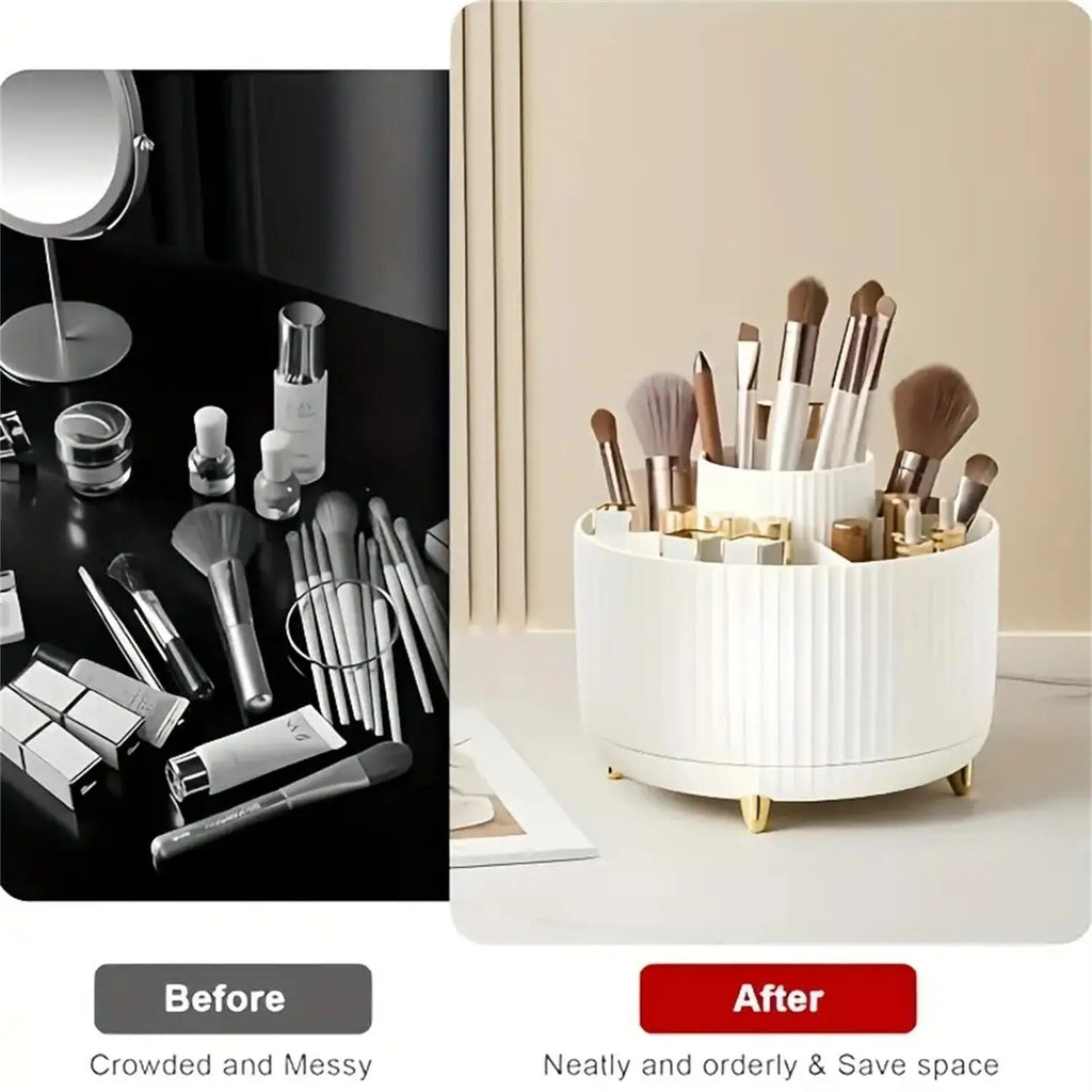 360° Rotating Makeup Organizer - 1pc Plastic Cosmetic Storage with 5