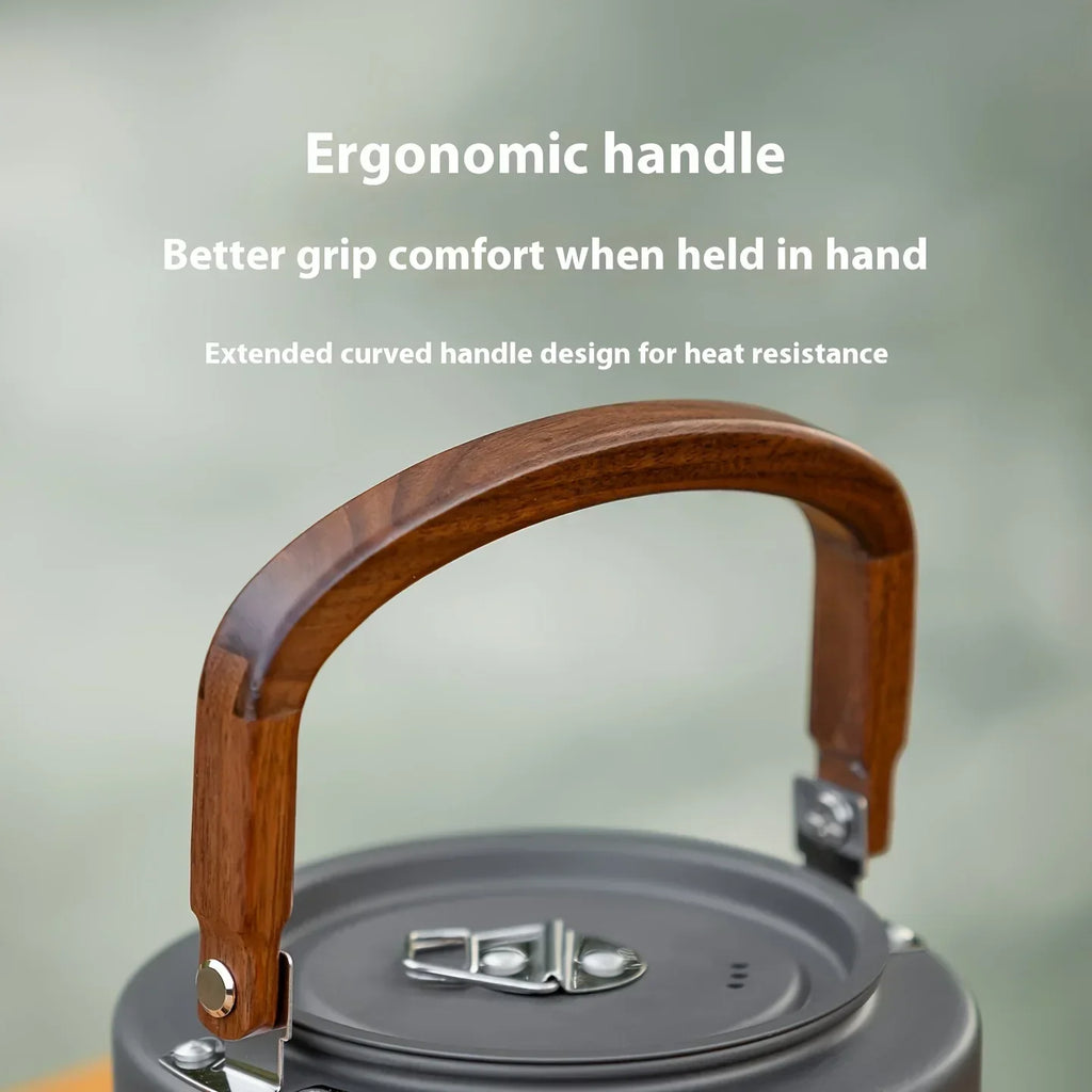Camping Tea Kettle-New Aluminum Alloy Construction, Wooden Handle